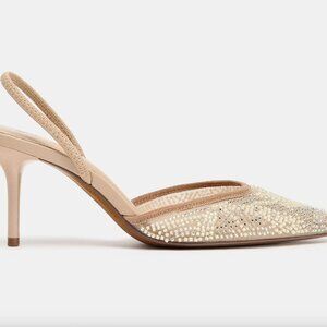 Zara Sparkly Slingback Stiletto Heel Shoes Beige 7.5 NEW